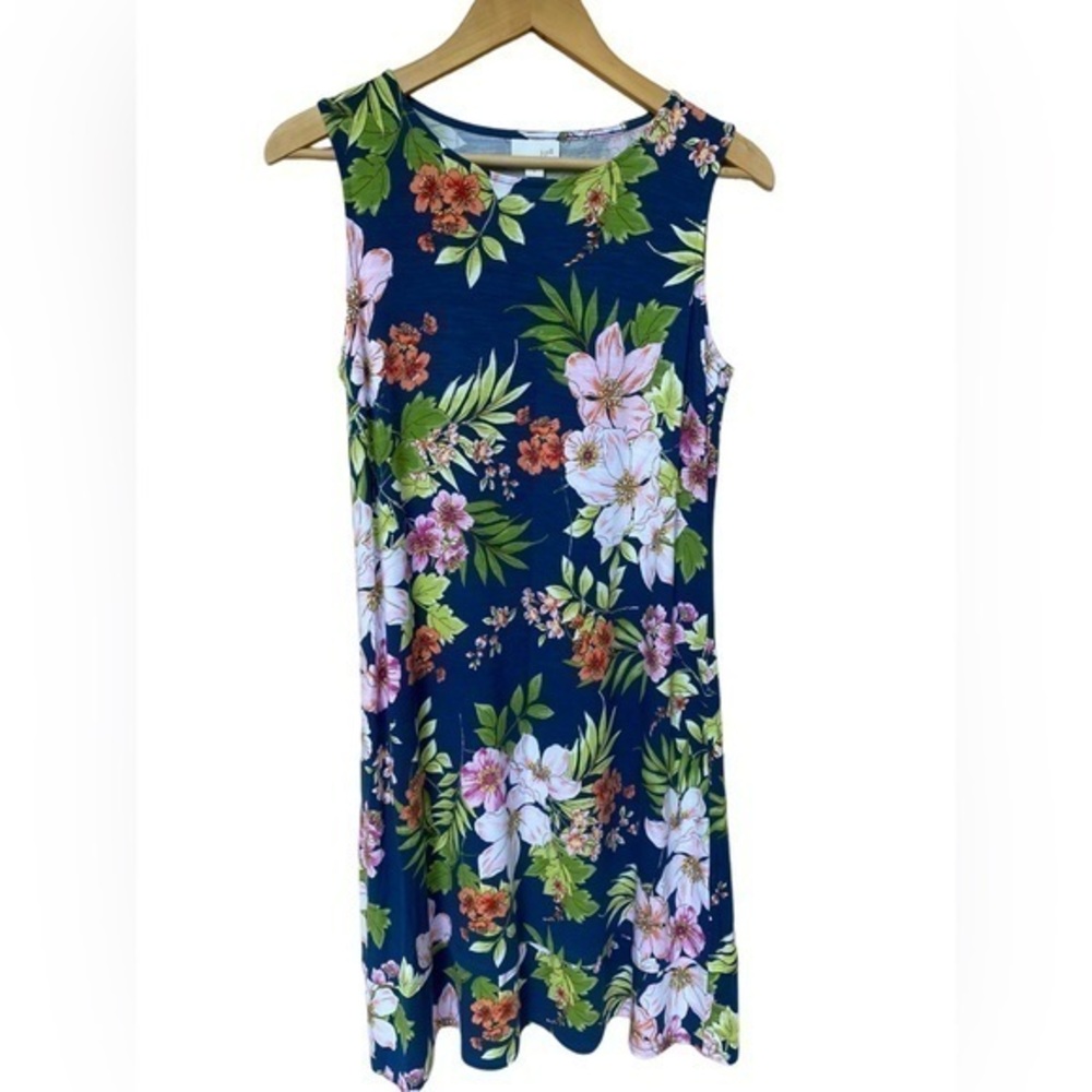 J.Jill women’s sleeveless floral blue Aline travel dress travel resort coverup